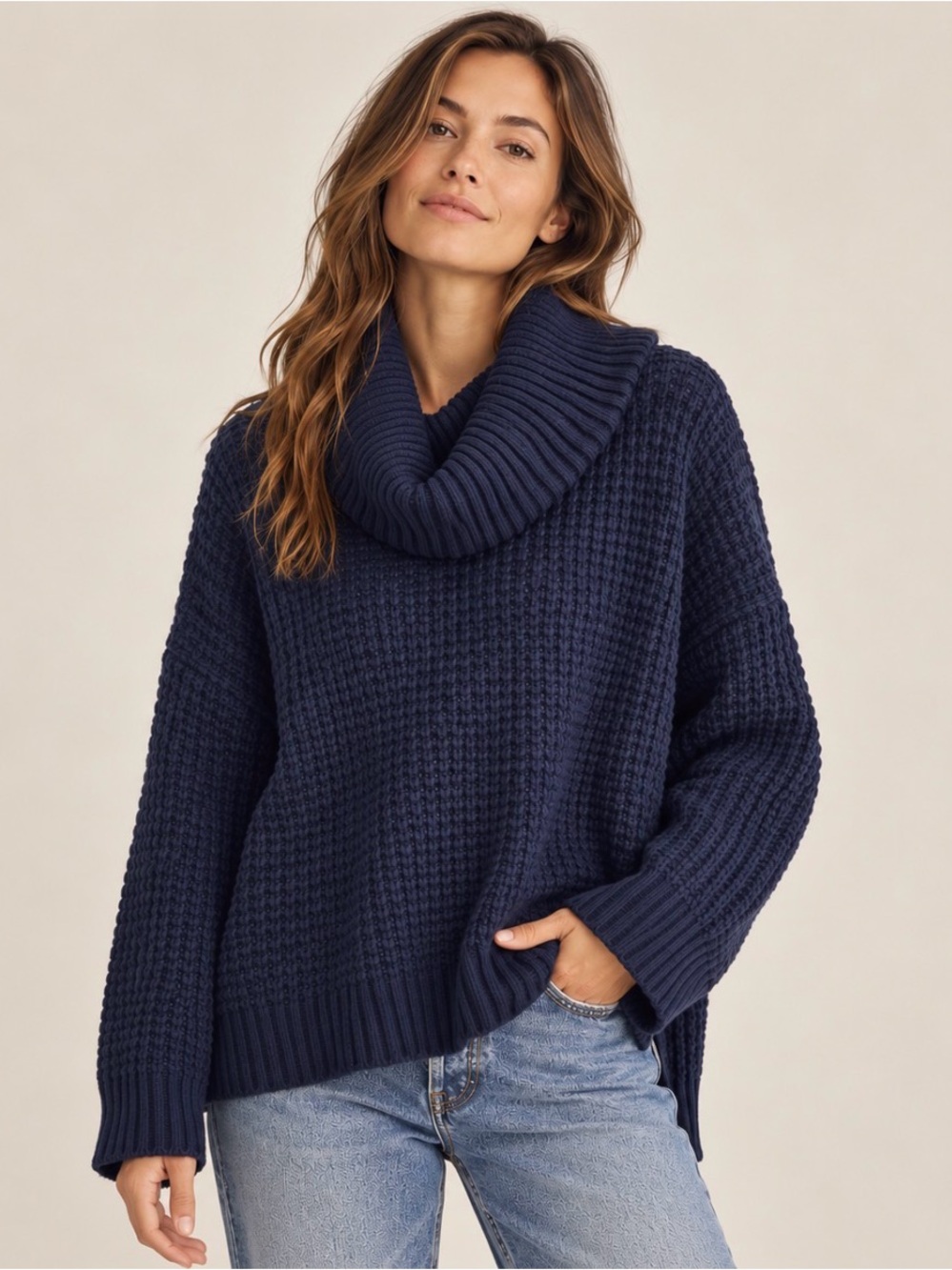 ModCloth Cowl Neck Textured Knit in Blue - Size XL